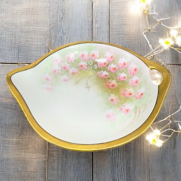 1960s German Porcelain Hand Painted Dish Plate With Handle Artist Signed Vintage - Picture 2 of 13